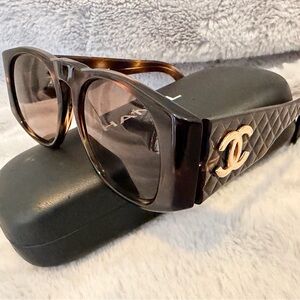 CHANEL Tortoise Sunglasses with Gold Accent